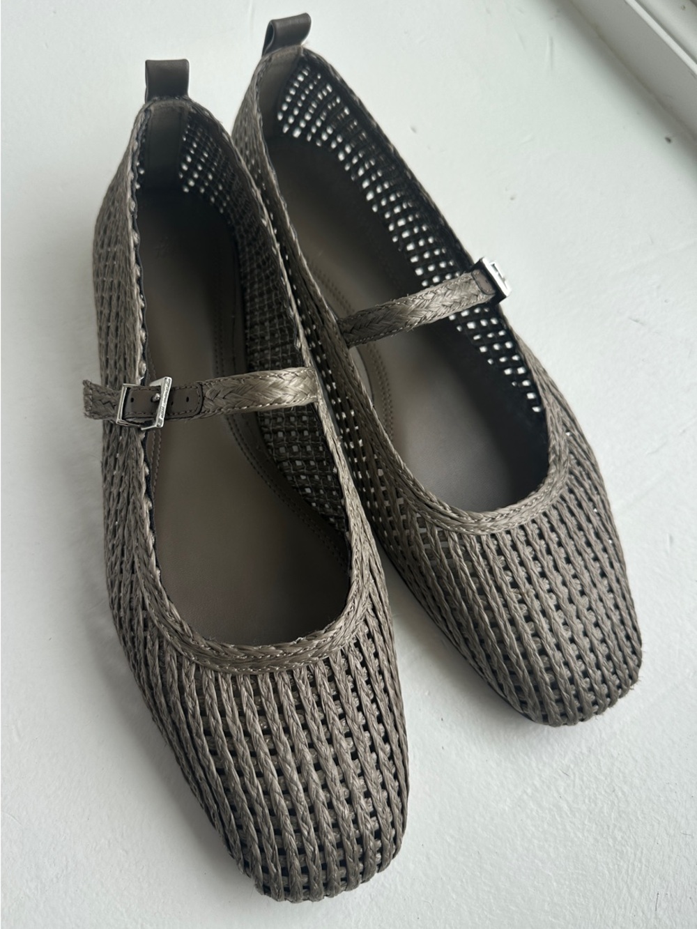 H&M Woven Mary Jane Flats in Taupe